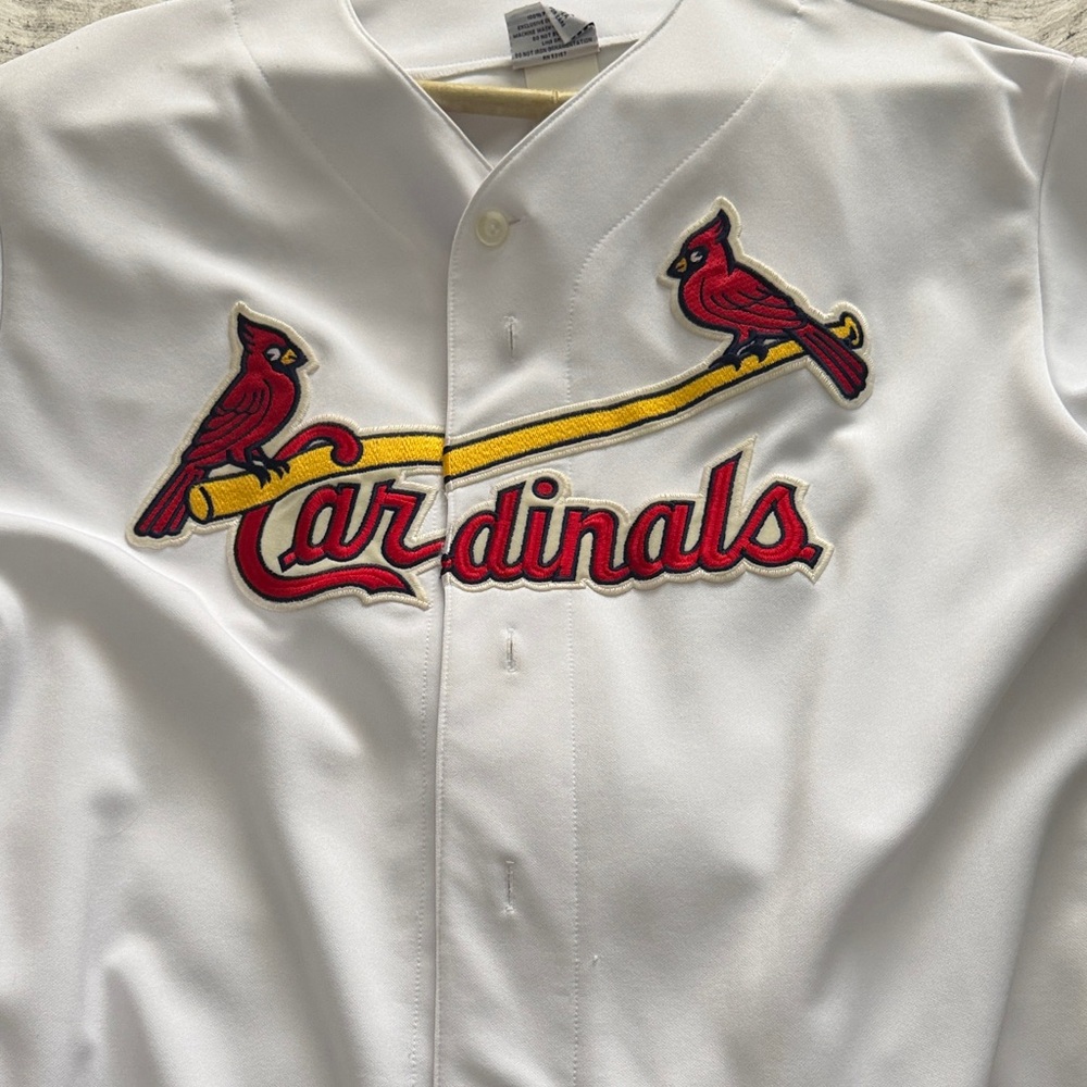 Majestic White Jersey with Blue and Red Logo